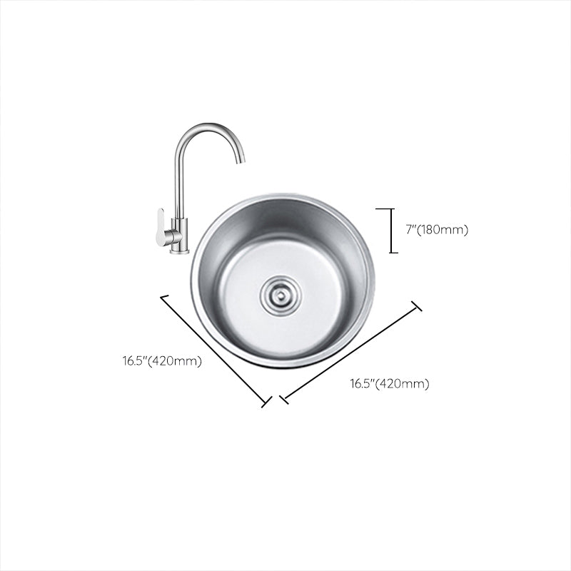 Round Single Bowl Kitchen Sink Stainless Steel Sink with Drain Strainer Kit