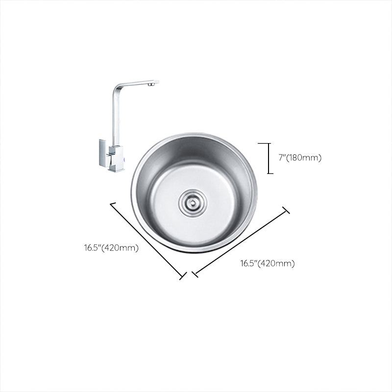 Round Single Bowl Kitchen Sink Stainless Steel Sink with Drain Strainer Kit