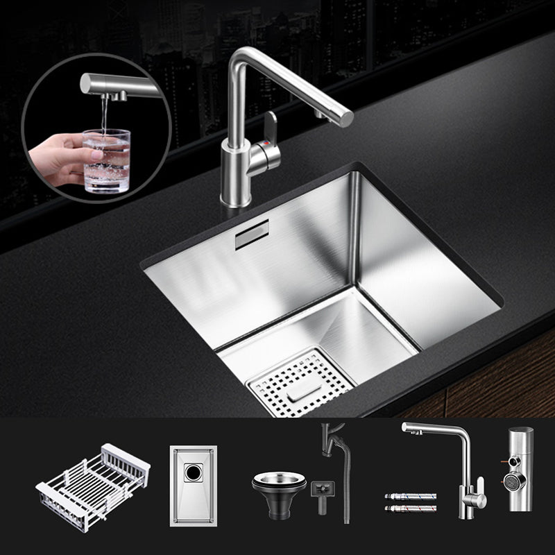 Rectangle Single Bowl Kitchen Sink Stainless Steel Sink with Drain Strainer Kit