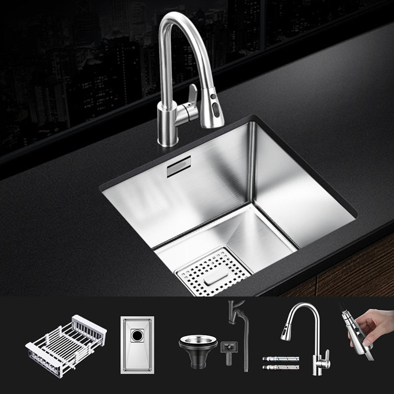 Rectangle Single Bowl Kitchen Sink Stainless Steel Sink with Drain Strainer Kit