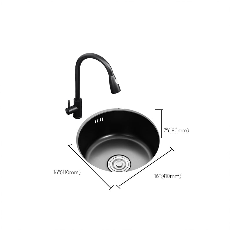 Single Bowl Kitchen Sink Round Stainless Steel Sink with Drain Strainer Kit