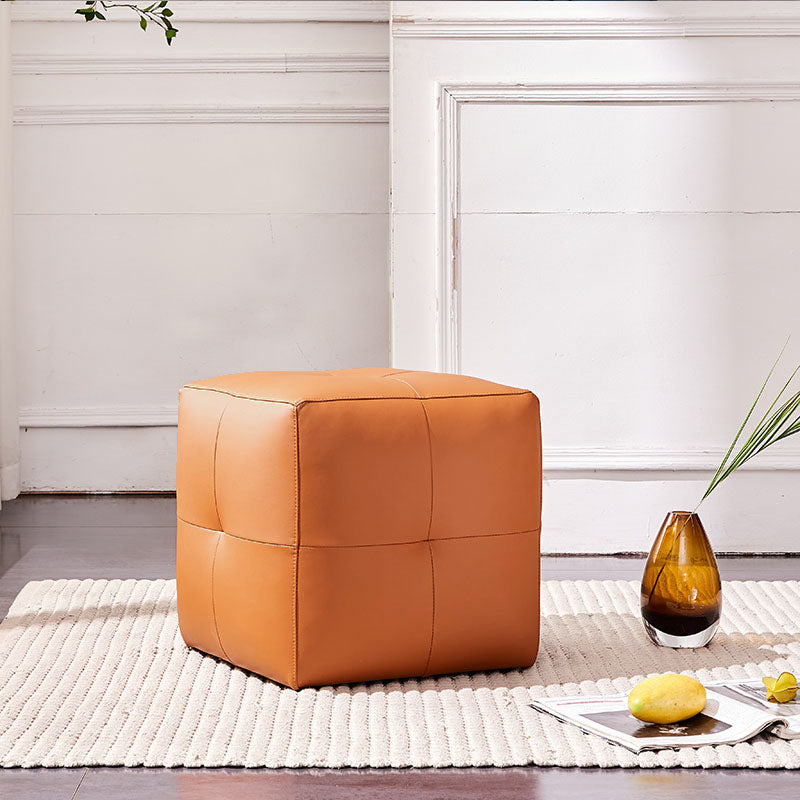 Modern Square Footstools Genuine Leather Foot Stool , 16.38" H