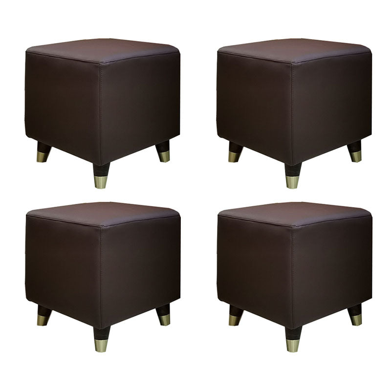 Contemporary Square Ottoman Leather Foot Stool with Legs for Home