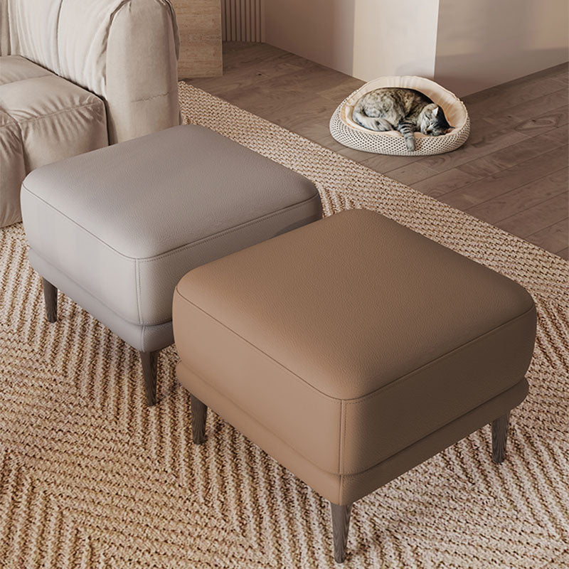 Contemporary Square Ottoman Home Leather Foot Stool with Legs