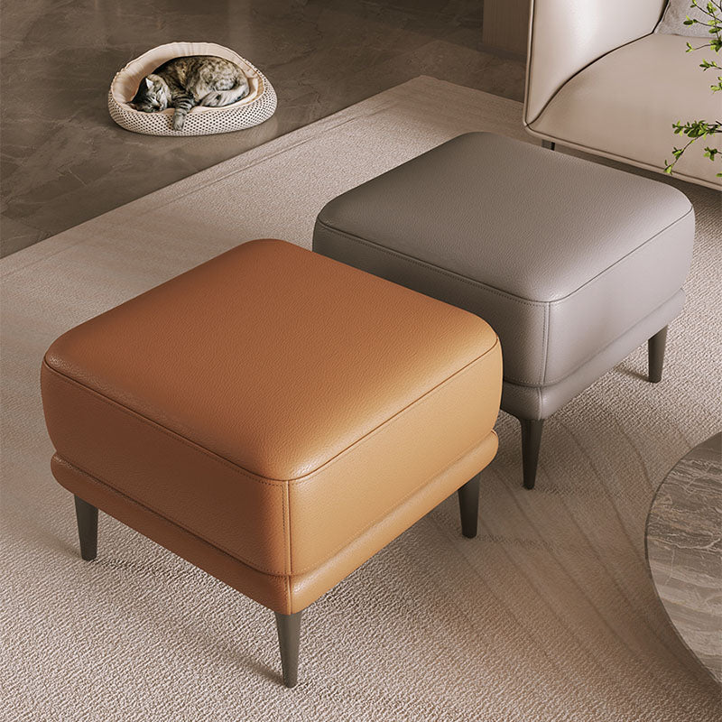 Modern Square Footstools Genuine Leather Foot Stool , 16.38 Inch Height