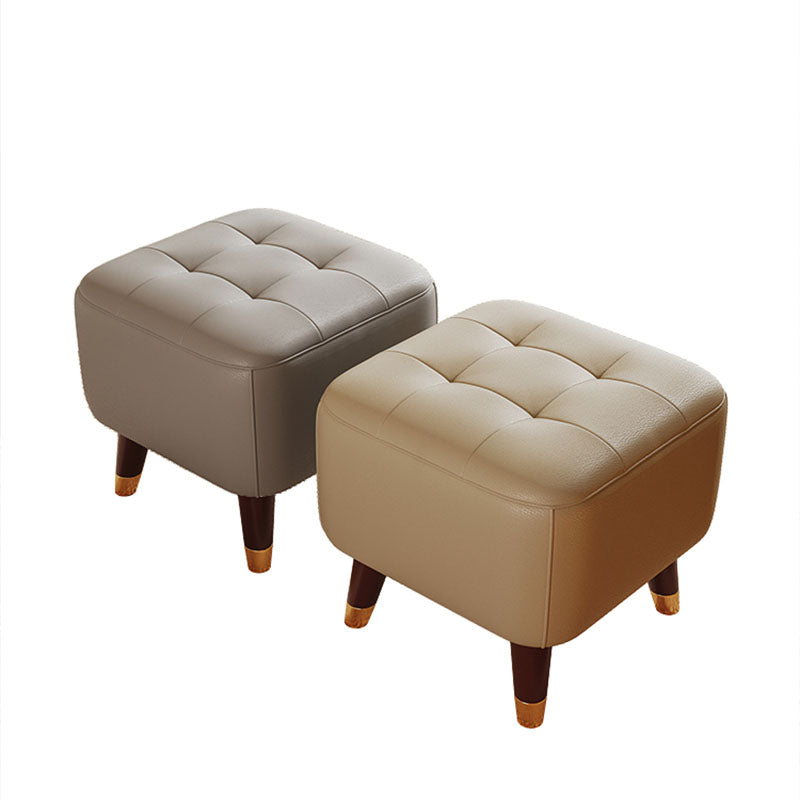 Square Footstools Modern Genuine Leather Foot Stool , 15.6" H