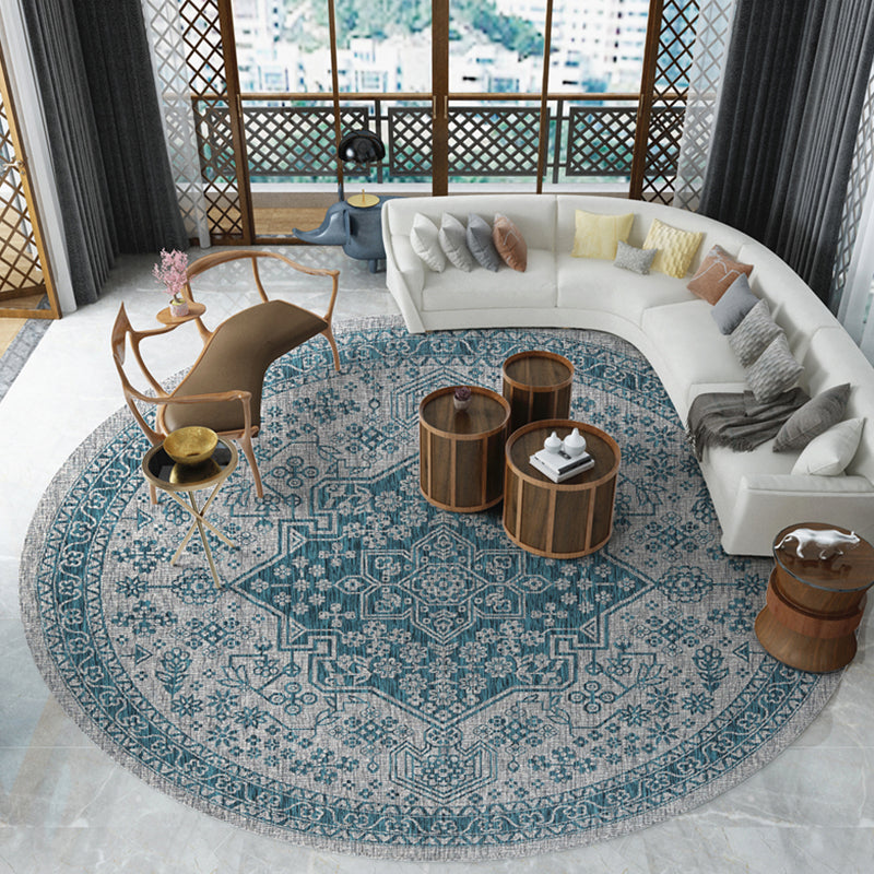 Adults Area Carpet Round Retro Stain Resistant Rug Tribal Pattern Polyster Indoor Rug