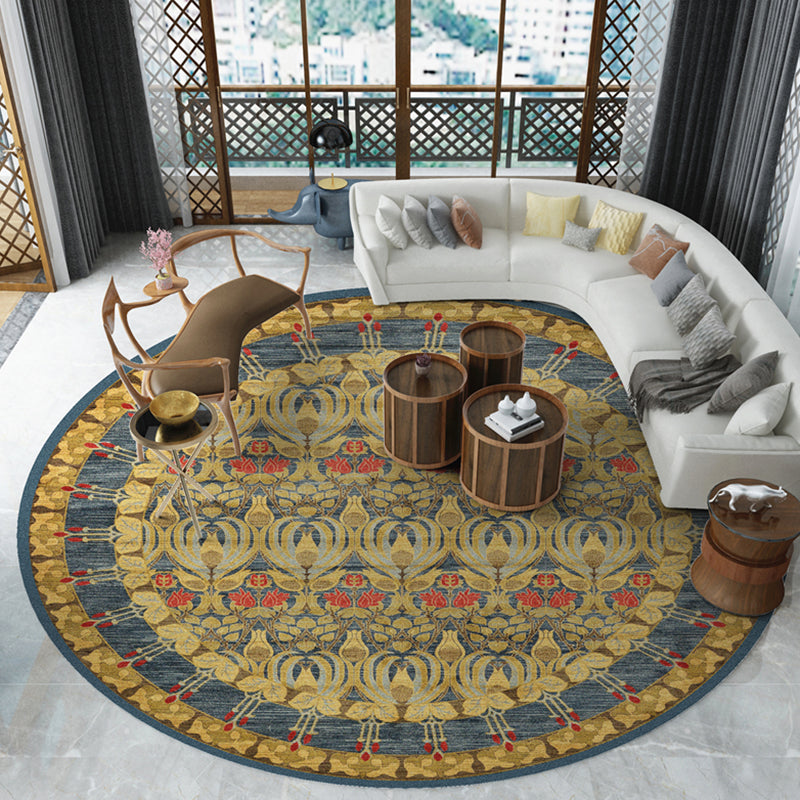 Adults Area Carpet Round Retro Stain Resistant Rug Tribal Pattern Polyster Indoor Rug