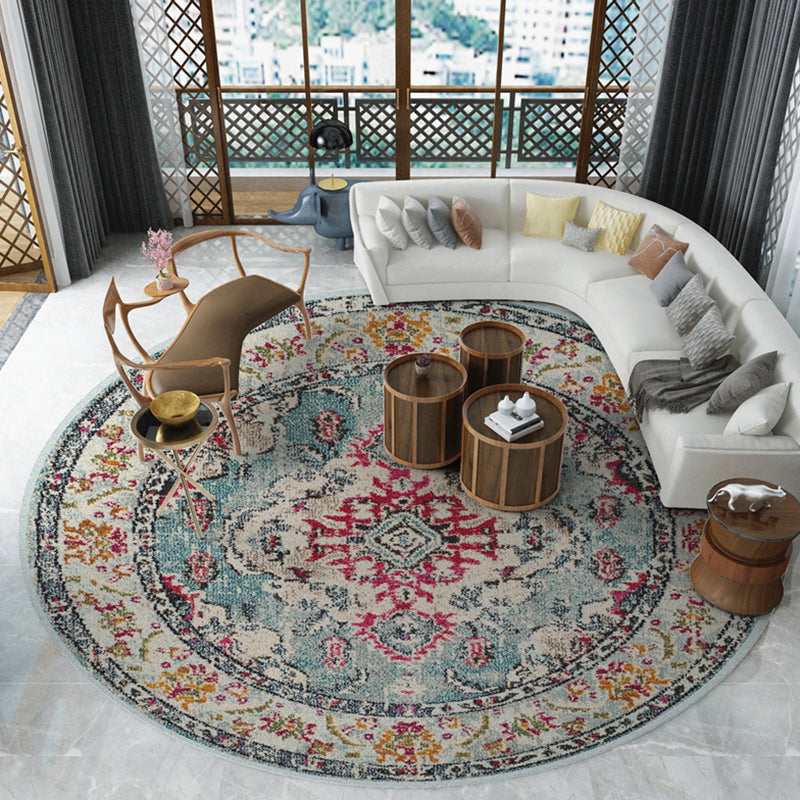 Adults Area Carpet Round Retro Stain Resistant Rug Tribal Pattern Polyster Indoor Rug