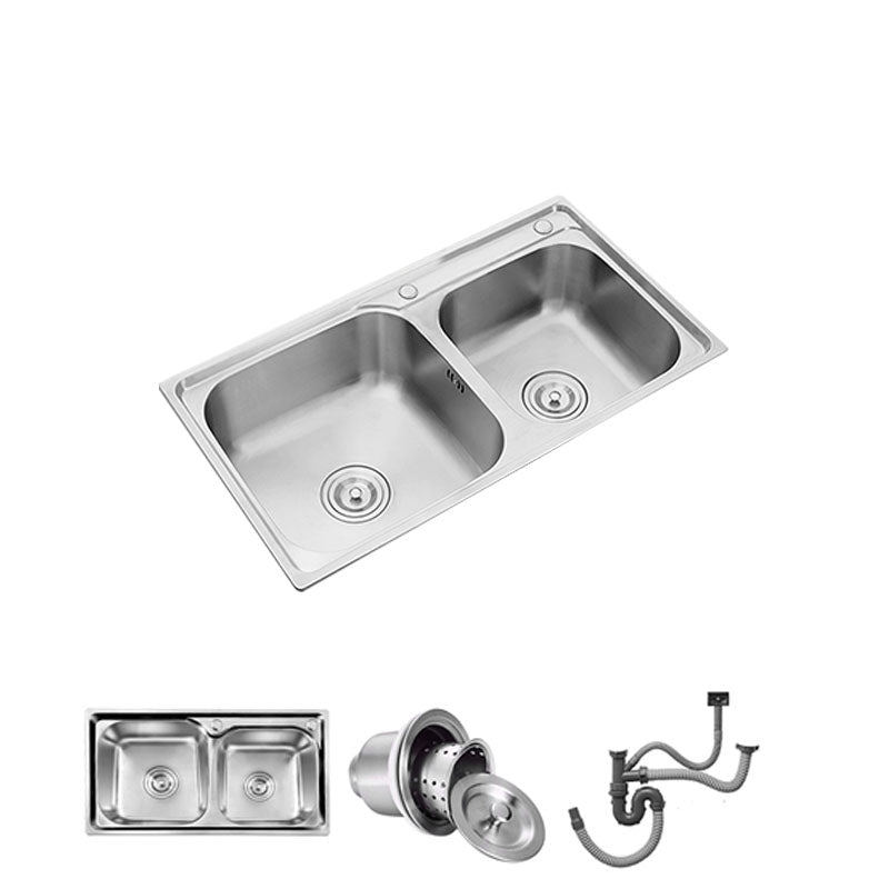 Modern Style Kitchen Sink Stainless Steel Kitchen Double Sink with Faucet