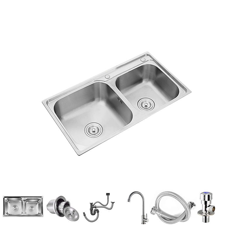 Modern Style Kitchen Sink Stainless Steel Kitchen Double Sink with Faucet
