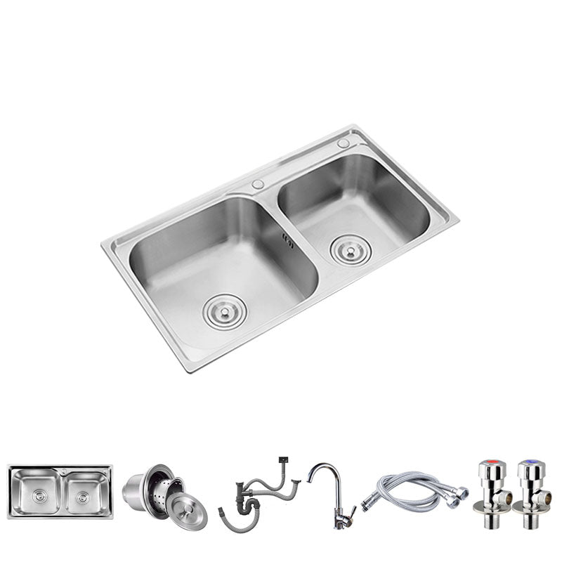 Modern Style Kitchen Sink Stainless Steel Kitchen Double Sink with Faucet