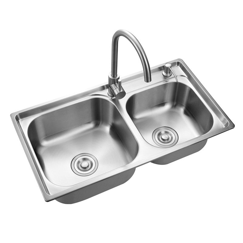 Modern Style Kitchen Sink Stainless Steel Kitchen Double Sink with Faucet