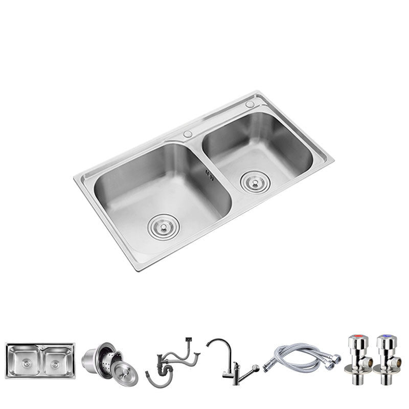 Modern Style Kitchen Sink Stainless Steel Kitchen Double Sink with Faucet
