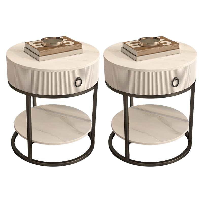 Frame Glam Style Side Table 22.83" Tall Stone Top Side Table with Storage