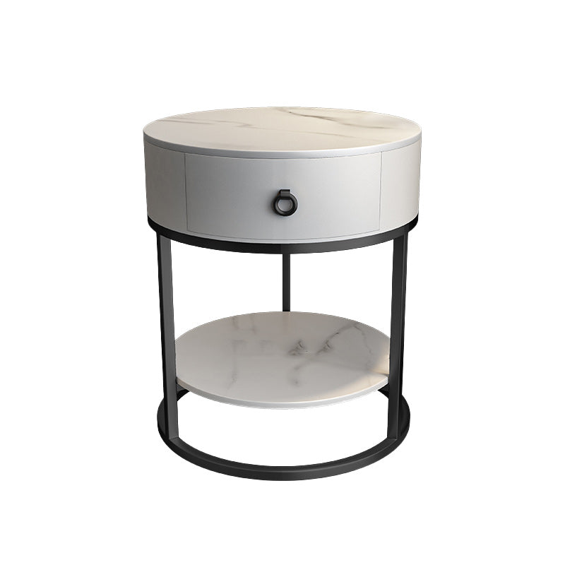 Frame Glam Style Side Table 22.83" Tall Stone Top Side Table with Storage