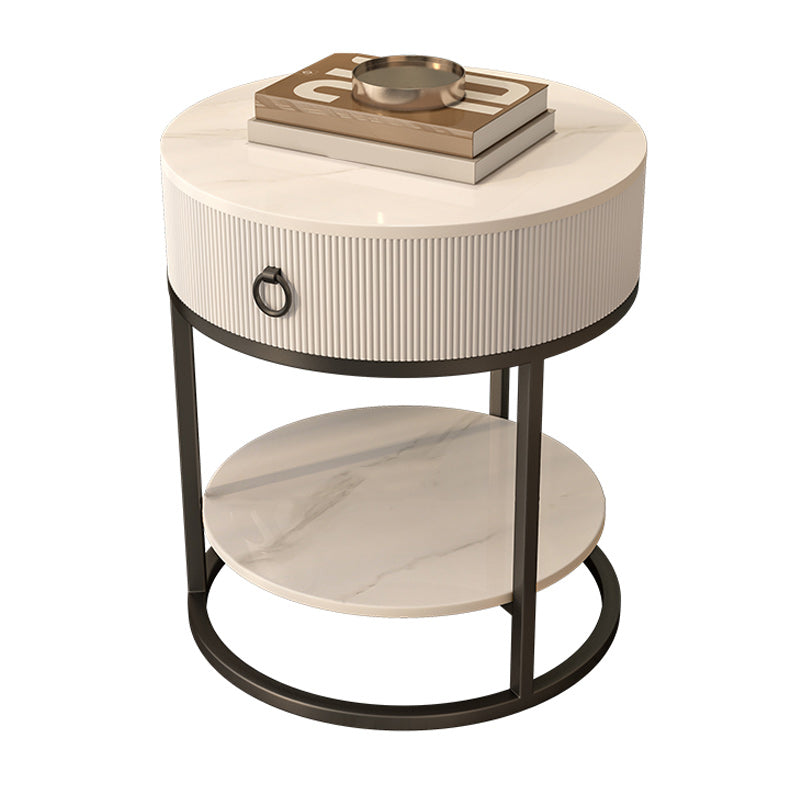 Frame Glam Style Side Table 22.83" Tall Stone Top Side Table with Storage