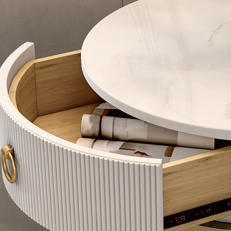 Frame Glam Style Side Table 22.83" Tall Stone Top Side Table with Storage