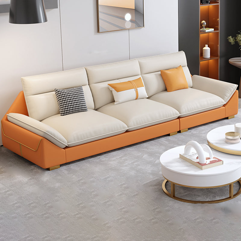 Orange Sectional Sofa 35.43" Tall Faux leather Modular Sofa with Removable Cushions