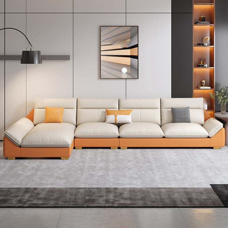 Orange Sectional Sofa 35.43" Tall Faux leather Modular Sofa with Removable Cushions