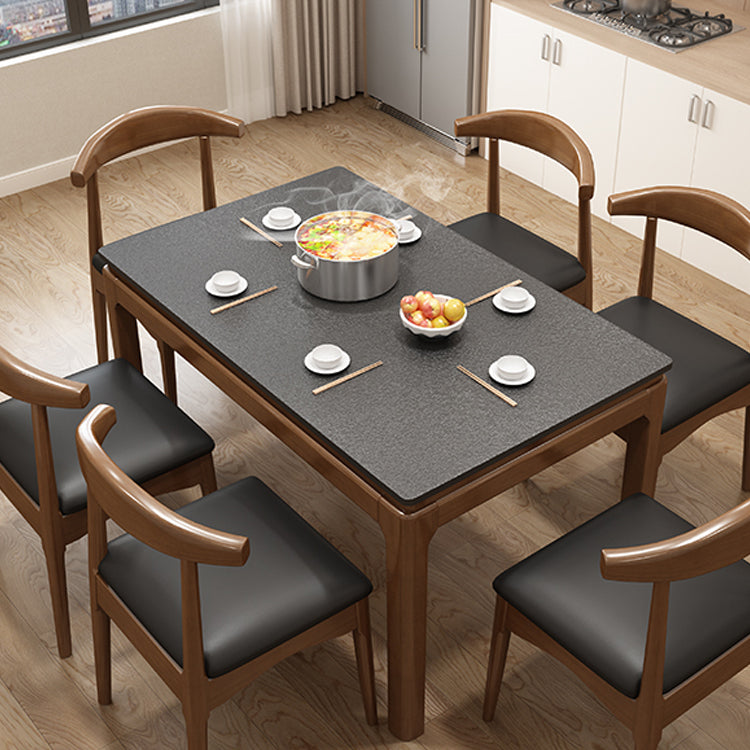 Modern Stone Rectangle Dining Table Rubber Wood Base for Dining Room