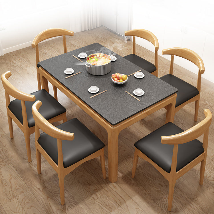Modern Stone Rectangle Dining Table Rubber Wood Base for Dining Room