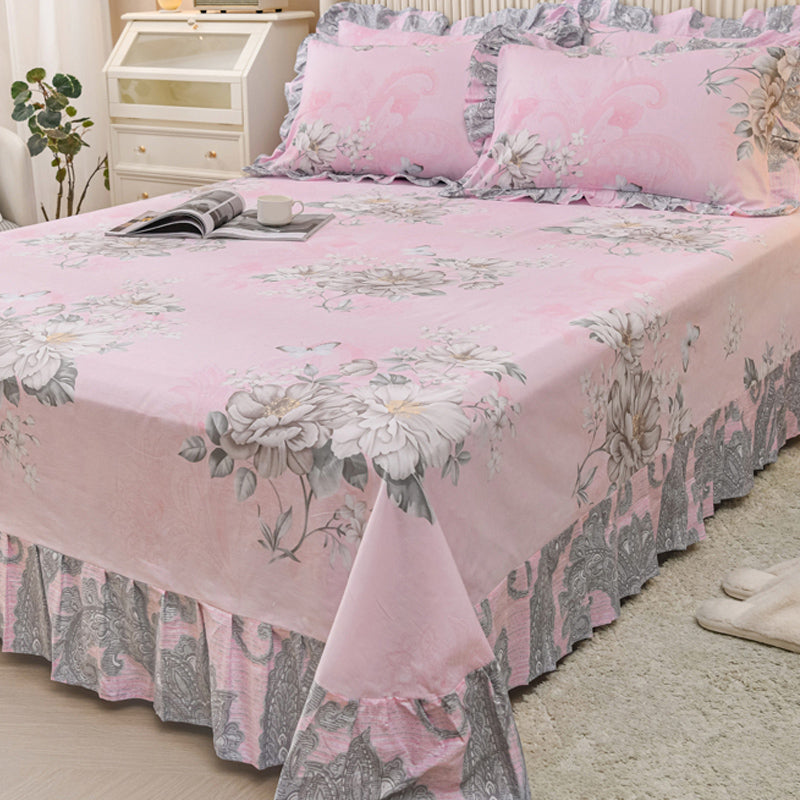 Sheets Cotton Floral Printed Breathable Ultra Soft Wrinkle Resistant Bed Sheet Set