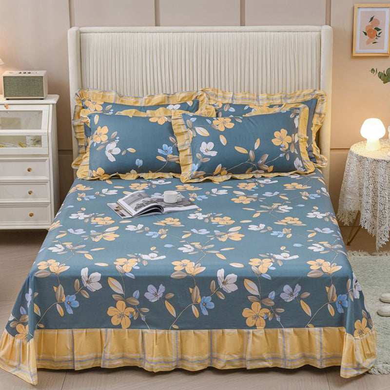 Sheets Cotton Floral Printed Breathable Ultra Soft Wrinkle Resistant Bed Sheet Set