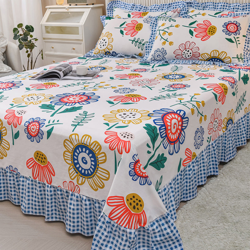 Sheets Cotton Floral Printed Breathable Ultra Soft Wrinkle Resistant Bed Sheet Set