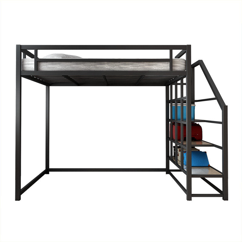 High Loft Bed with Stairway Modern Metallic Beds in Black & White