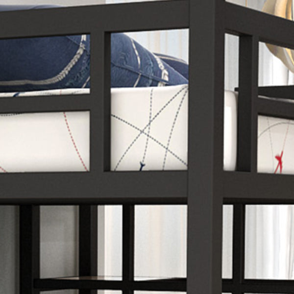 High Loft Bed with Stairway Modern Metallic Beds in Black & White
