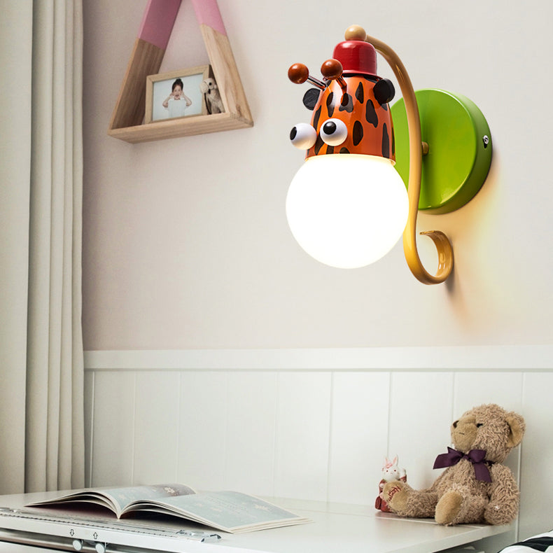 Animal Head Kindergarten Wall Light Metal Single Light Modern Cute Sconce Lamp in Green