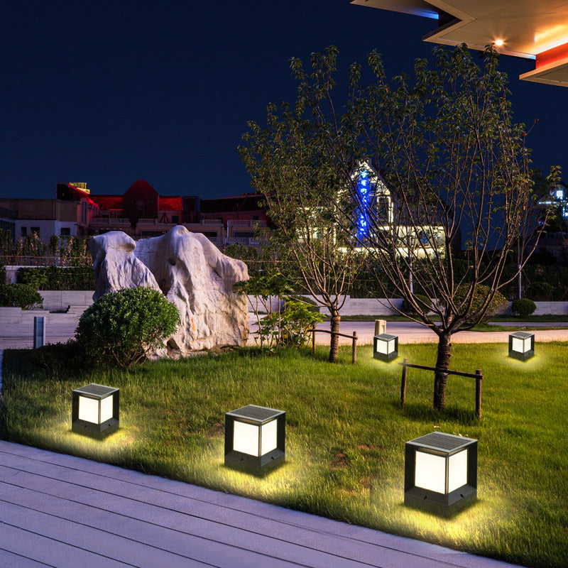 Nordic Style Aluminum Outdoor Light Rectangle Shape Solar Energy Pillar Lamp for Outdoor