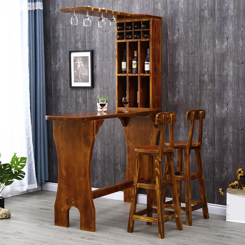 Traditional Indoor Bar Table Solid Wood Bar Table with Wine Glass Holders