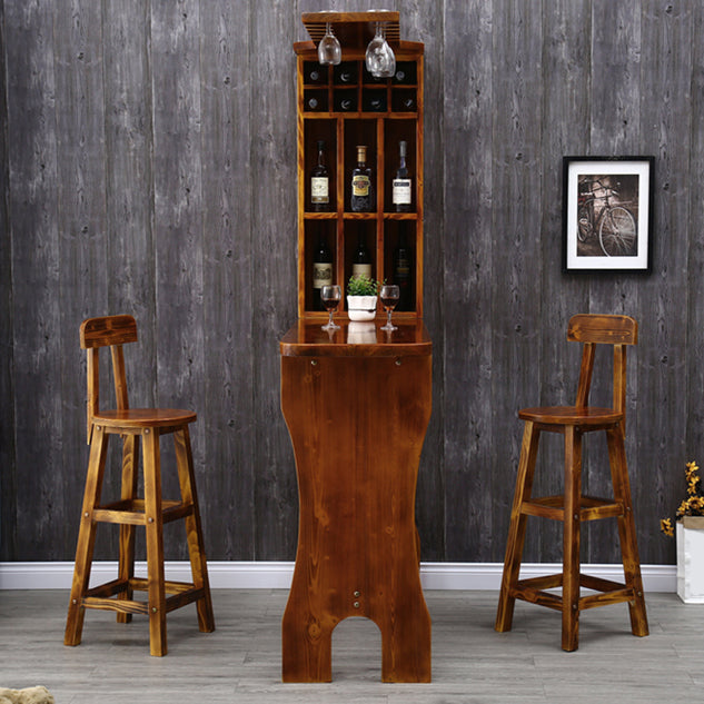 Traditional Indoor Bar Table Solid Wood Bar Table with Wine Glass Holders