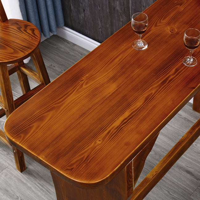 Traditional Indoor Bar Table Solid Wood Bar Table with Wine Glass Holders