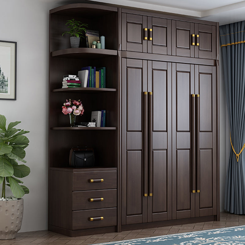 Traditional Style Wardrobe Closet Brown Wooden Wardrobe Cabinet