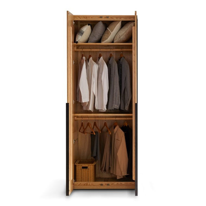Solid Wood Frame Wardrobe Freestanding Wardrobe Armoire with Shelves and Clothes Rail