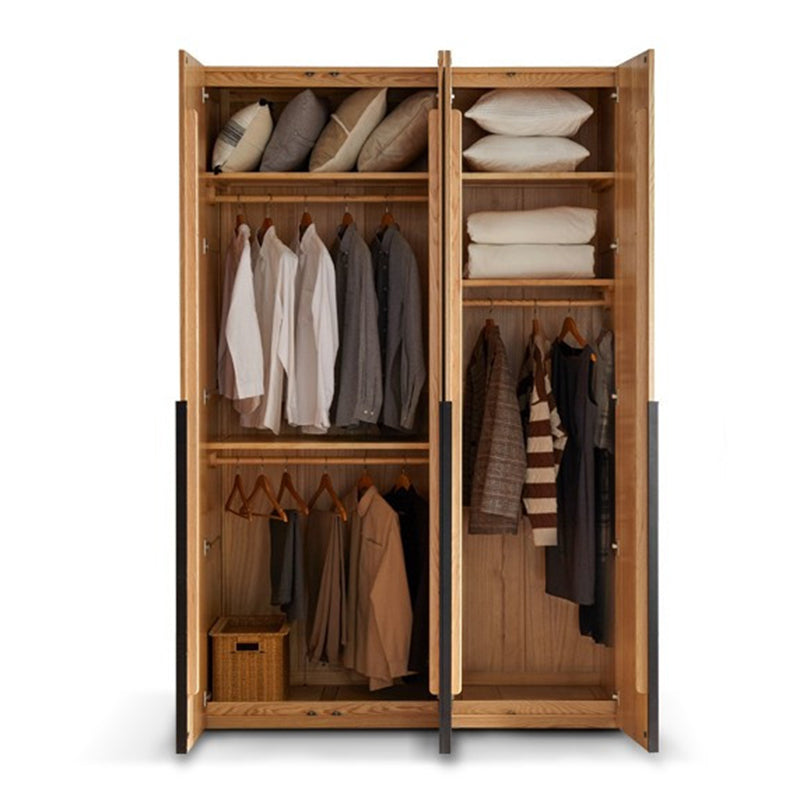 Solid Wood Frame Wardrobe Freestanding Wardrobe Armoire with Shelves and Clothes Rail