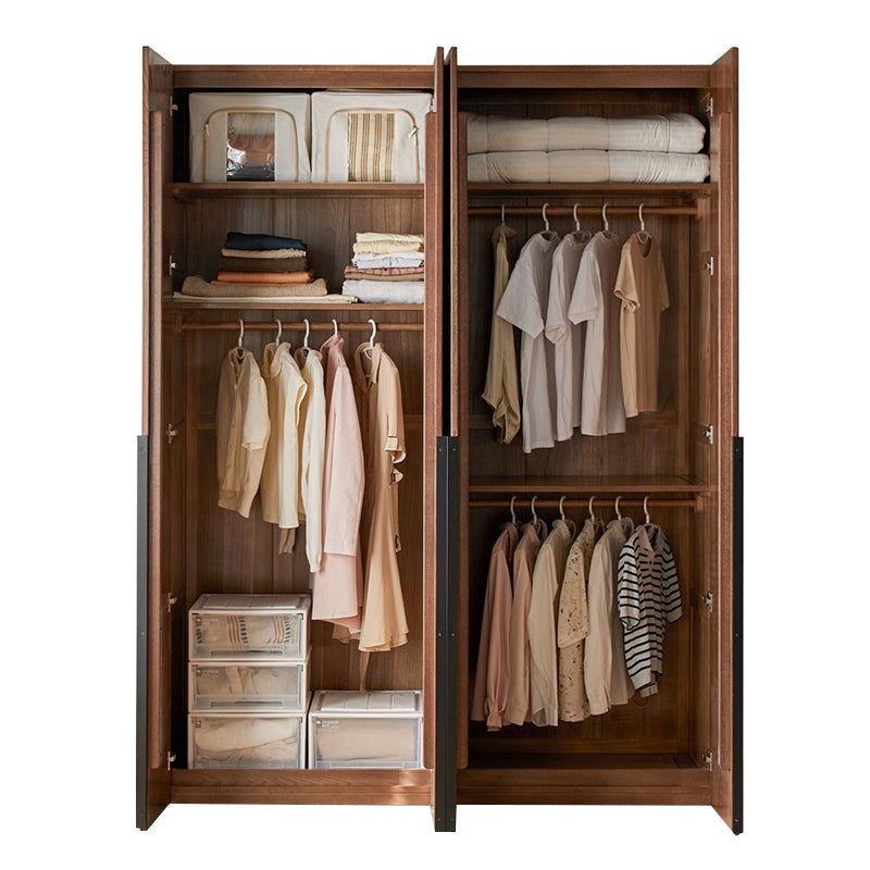 Solid Wood Frame Wardrobe Freestanding Wardrobe Armoire with Shelves and Clothes Rail