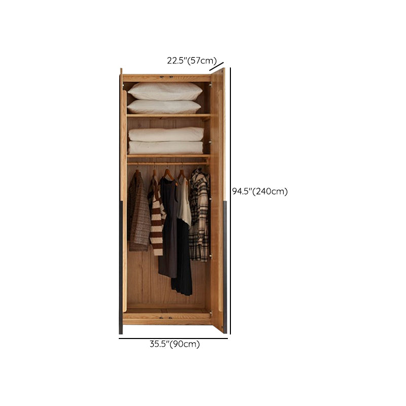 Solid Wood Frame Wardrobe Freestanding Wardrobe Armoire with Shelves and Clothes Rail