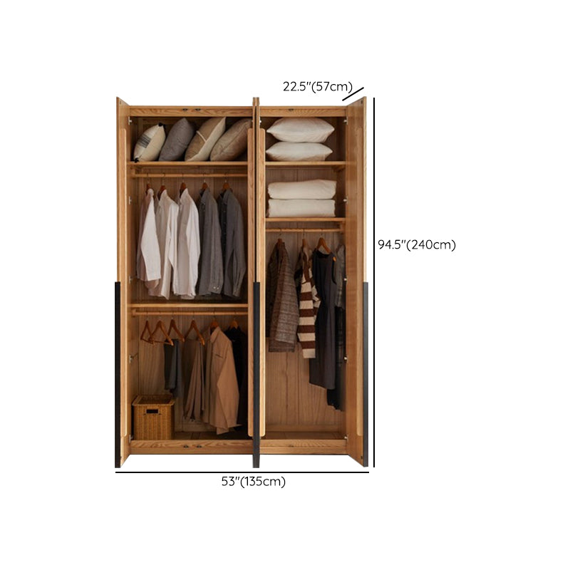 Solid Wood Frame Wardrobe Freestanding Wardrobe Armoire with Shelves and Clothes Rail
