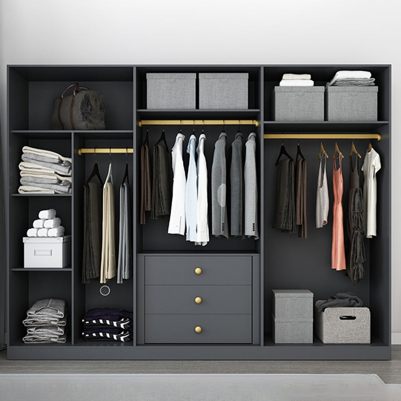 Modern Wardrobe Closet Grey Engineered Wood Wardrobe Cabinet