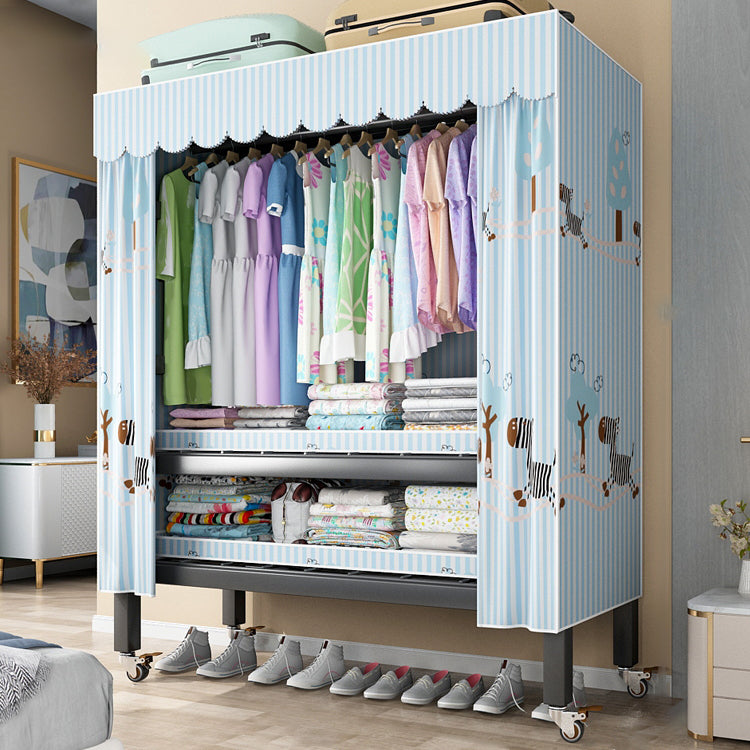 Foldable Freestanding Wardrobe Metal Frame Wardrobe with Casters