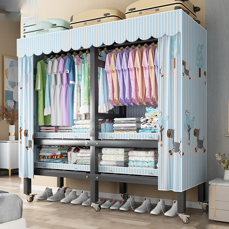 Foldable Freestanding Wardrobe Metal Frame Wardrobe with Casters
