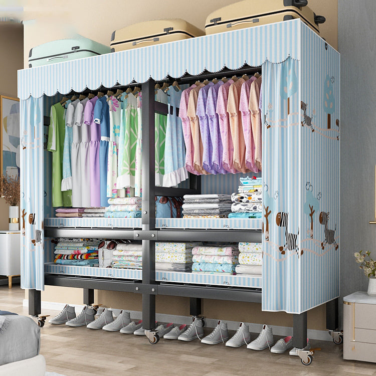 Foldable Freestanding Wardrobe Metal Frame Wardrobe with Casters