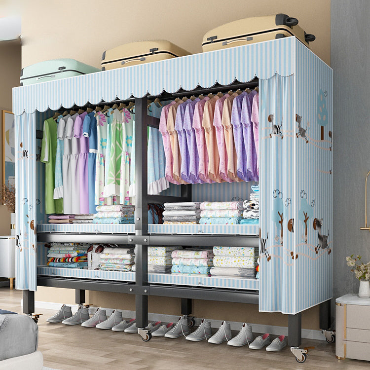 Foldable Freestanding Wardrobe Metal Frame Wardrobe with Casters