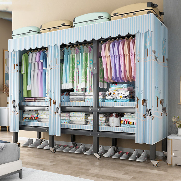 Foldable Freestanding Wardrobe Metal Frame Wardrobe with Casters