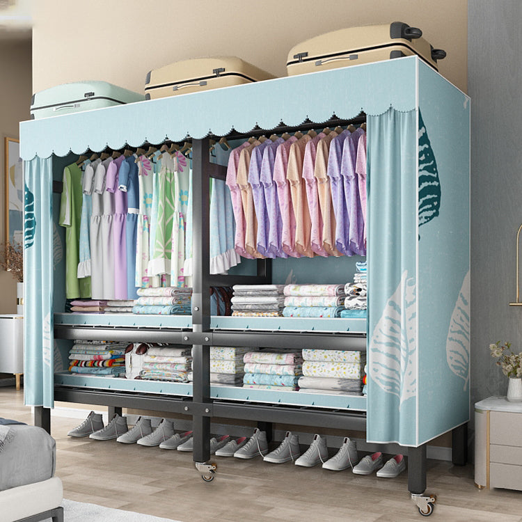 Foldable Freestanding Wardrobe Metal Frame Wardrobe with Casters