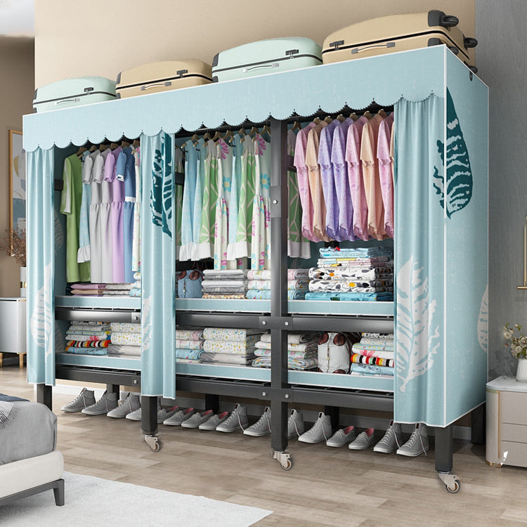 Foldable Freestanding Wardrobe Metal Frame Wardrobe with Casters